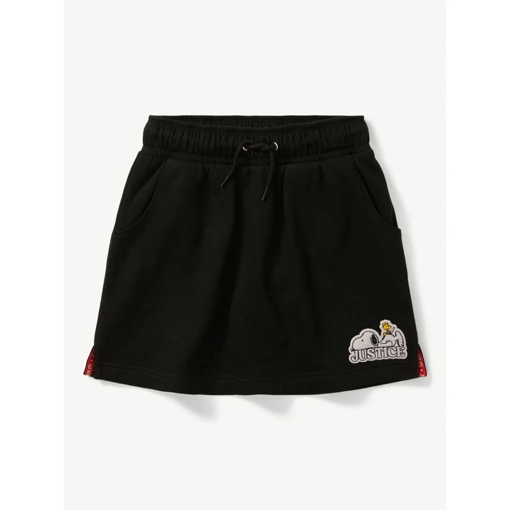 Justice Black Knit Drawstring Pocket Skirt with Logo Patch